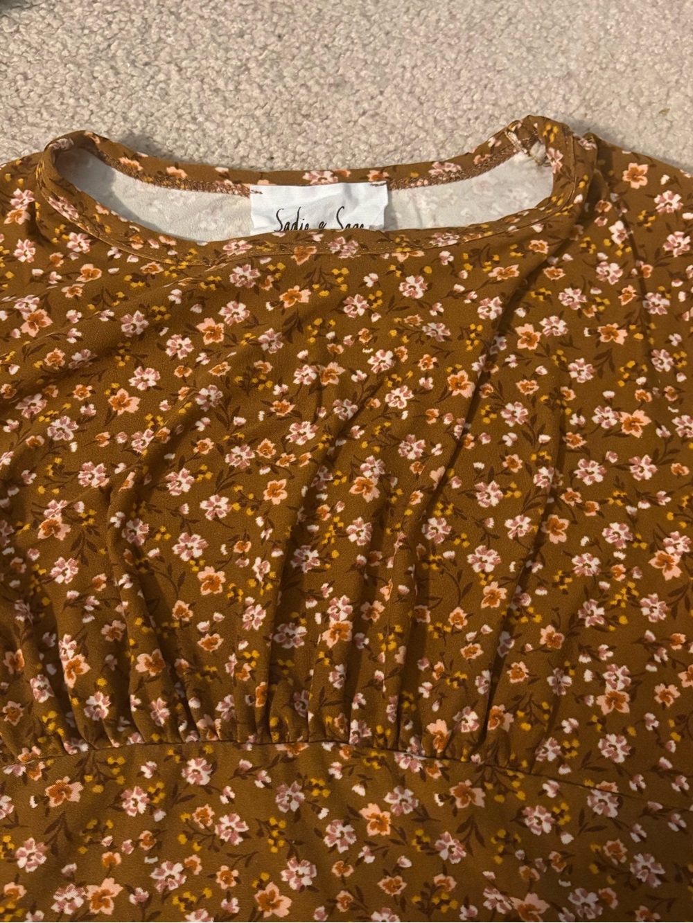 Sadie & Sage Brown Floral Top with Delicate Pink Blossoms - Picture 5 of 6